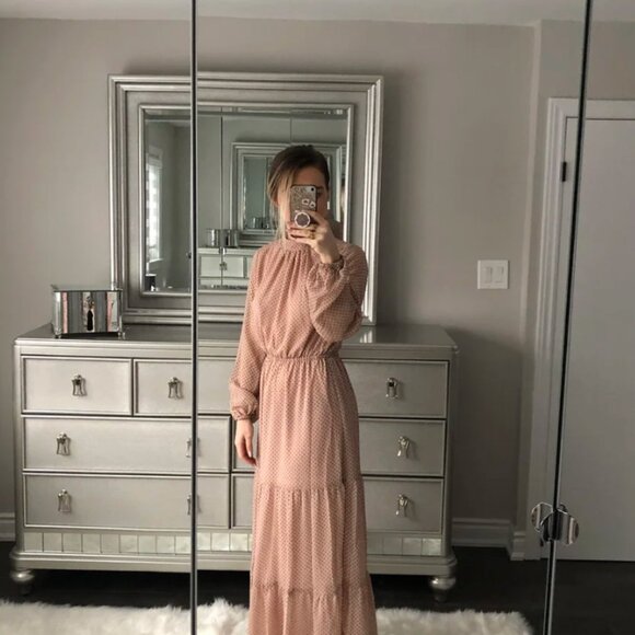 NWT MINKPINK Open Back Blush with Black Polkadot Maxi Dress XSMALL - Picture 6 of 16